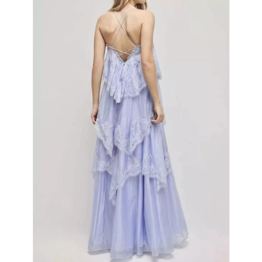 Layered Lace Tulle Maxi Dress Apparel and Accessories