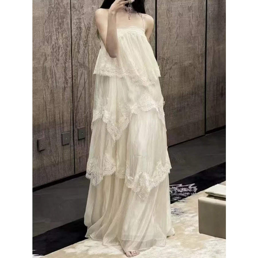 Layered Lace Tulle Maxi Dress Off-White / S Apparel and Accessories