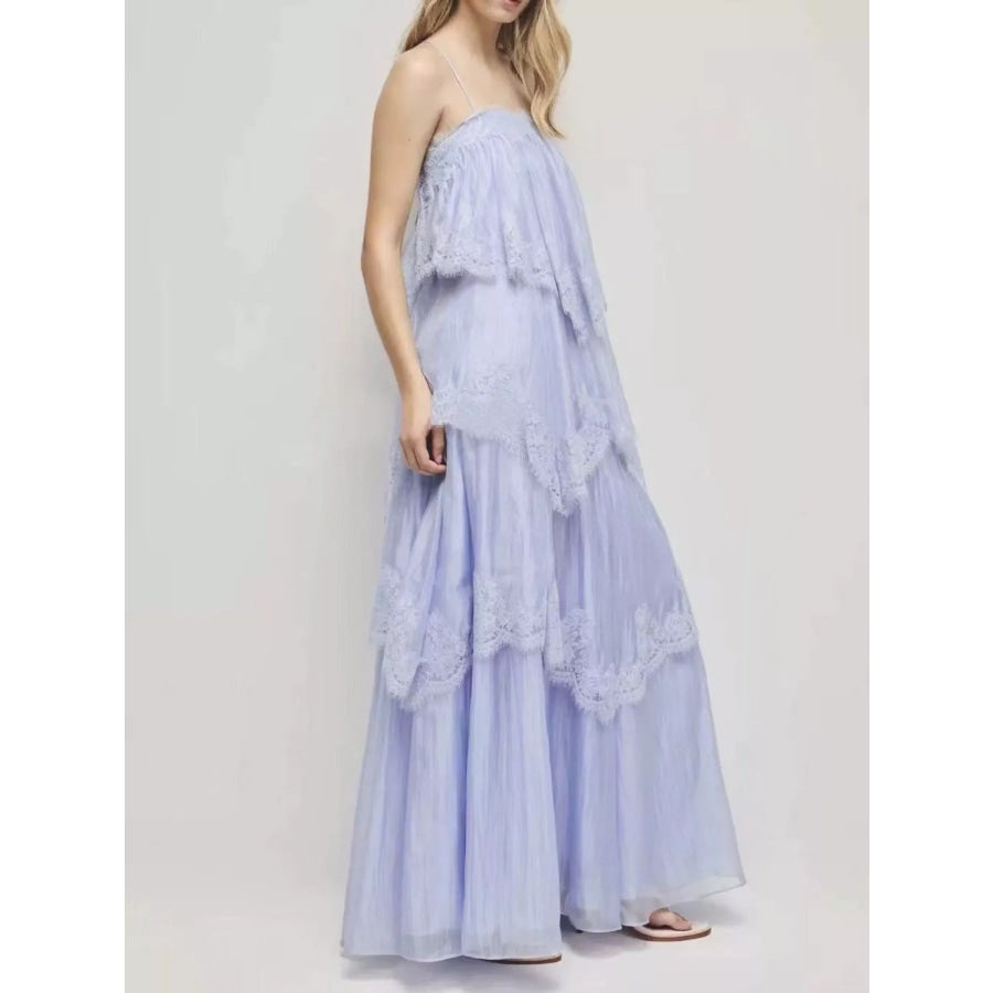 Layered Lace Tulle Maxi Dress Sky Blue / S Apparel and Accessories