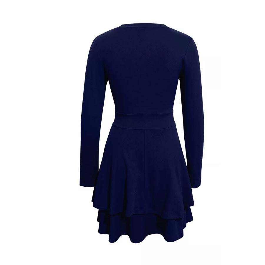 Layered Long Sleeve V-Neck Mini Dress Apparel and Accessories