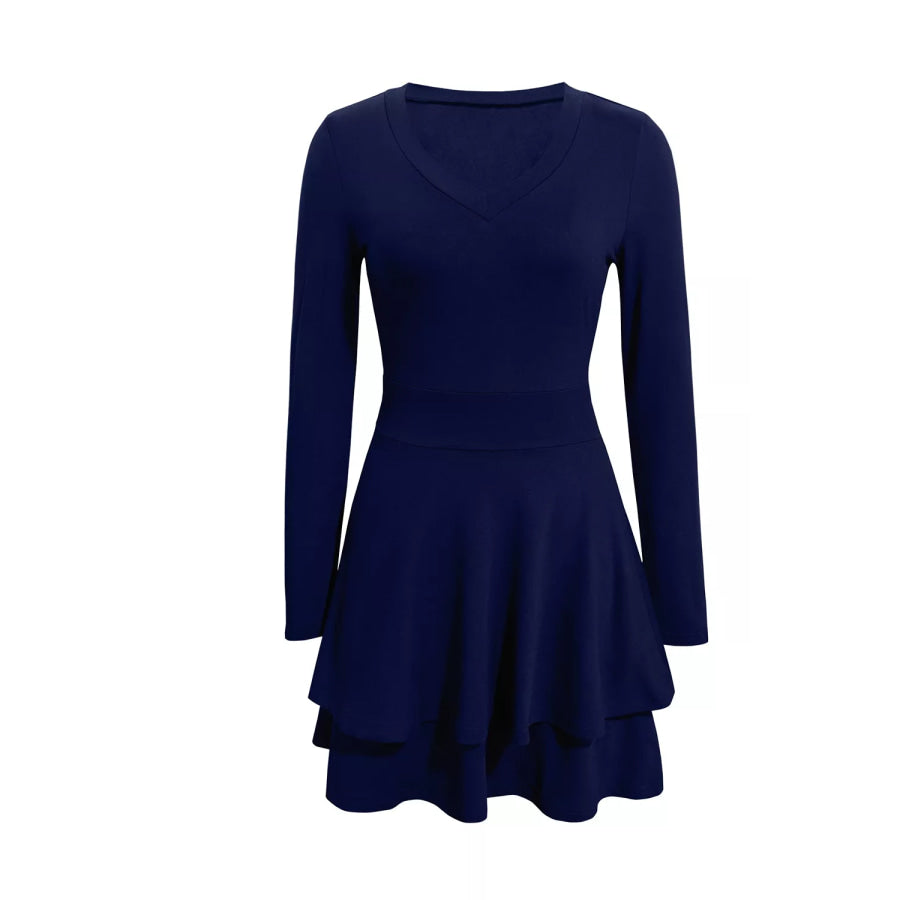 Layered Long Sleeve V-Neck Mini Dress Apparel and Accessories
