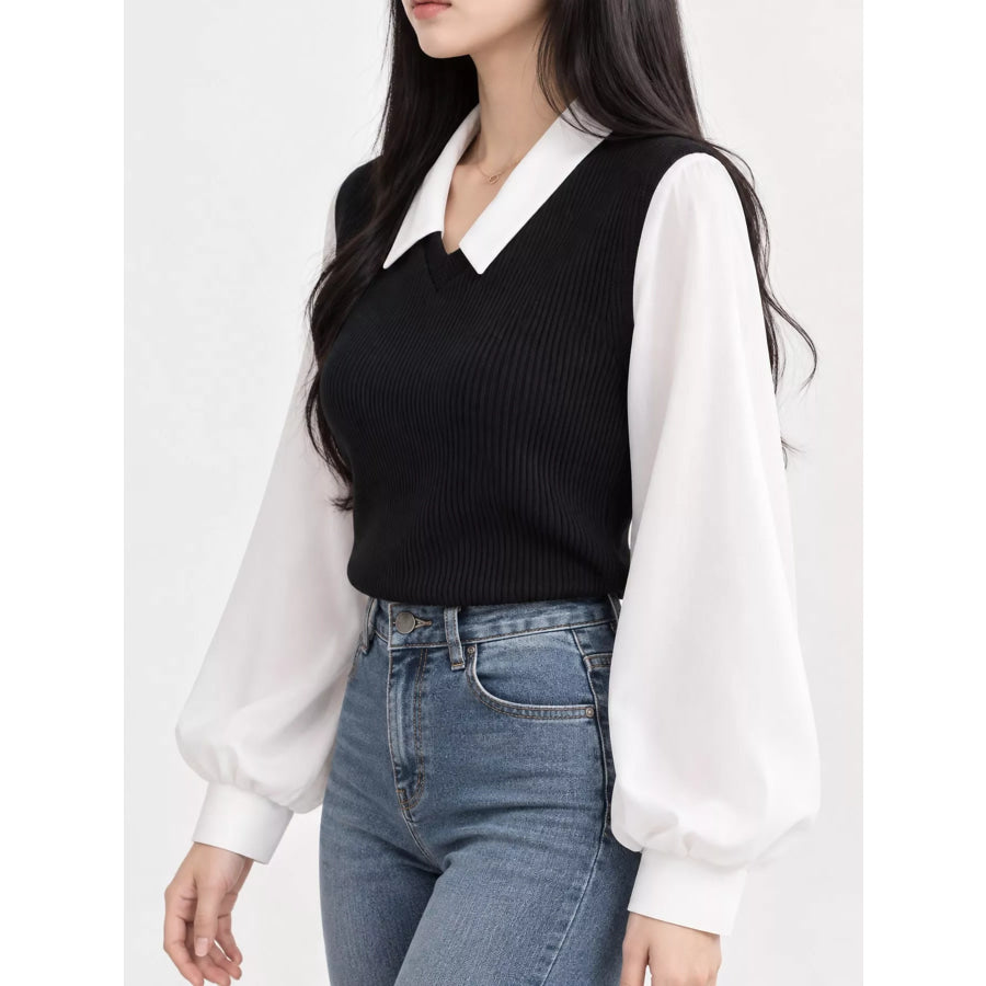Layered Look Long Sleeve Blouse Apparel and Accessories