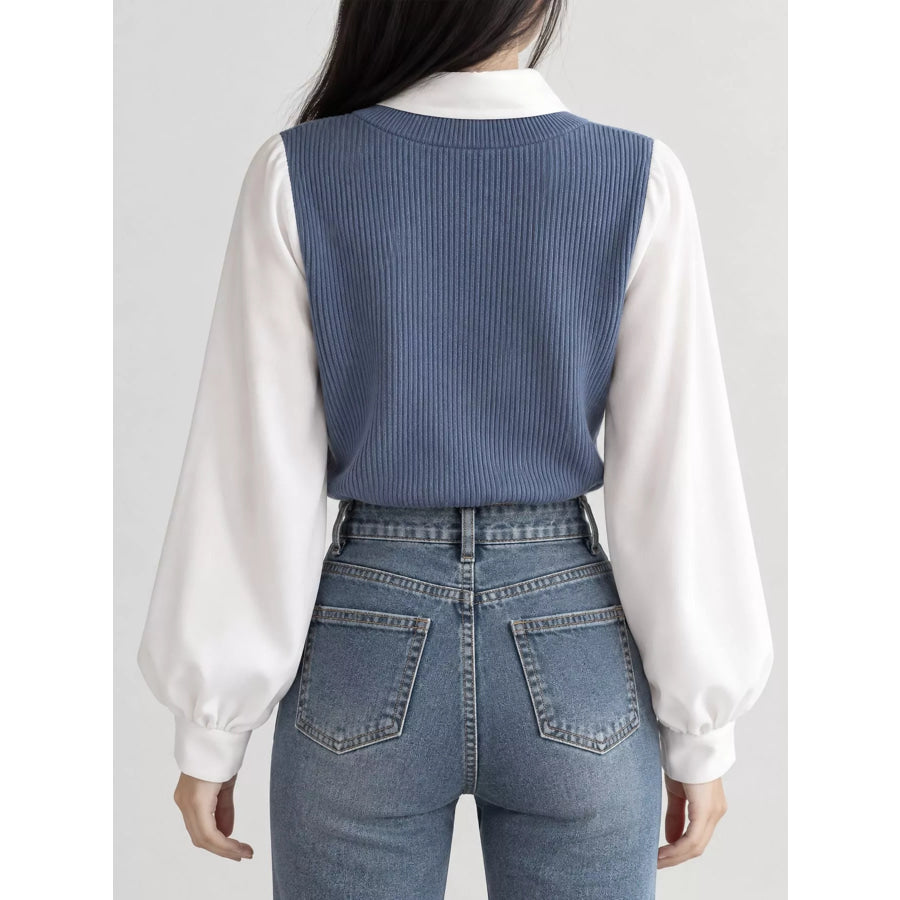 Layered Look Long Sleeve Blouse Apparel and Accessories