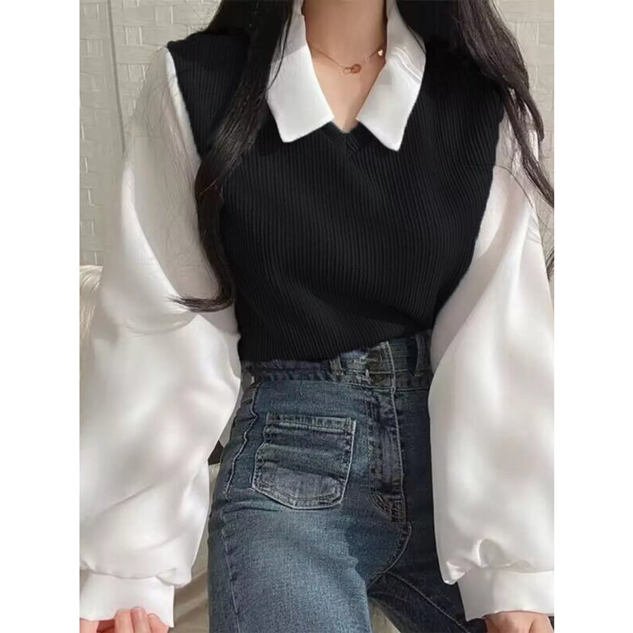 Layered Look Long Sleeve Blouse Apparel and Accessories