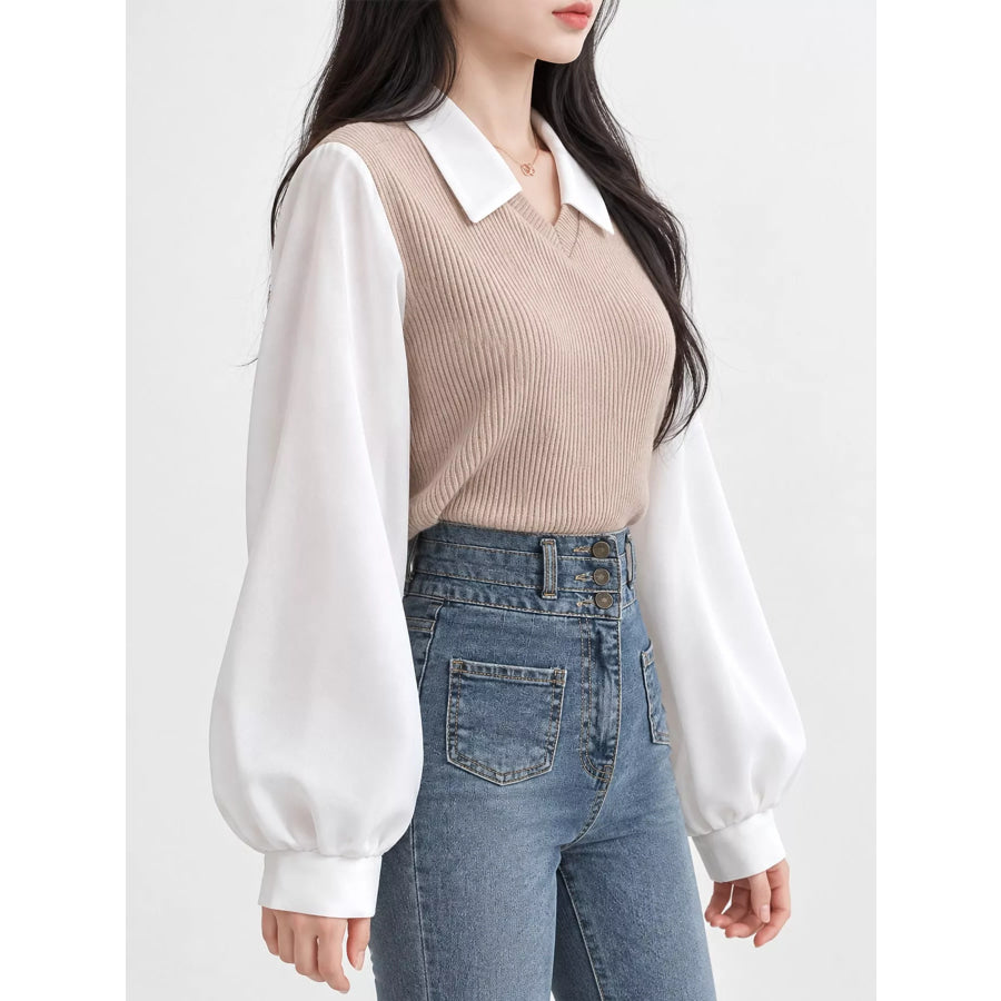 Layered Look Long Sleeve Blouse Apparel and Accessories