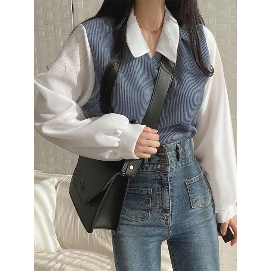 Layered Look Long Sleeve Blouse Apparel and Accessories