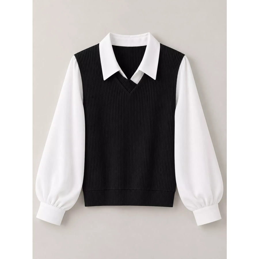 Layered Look Long Sleeve Blouse Apparel and Accessories
