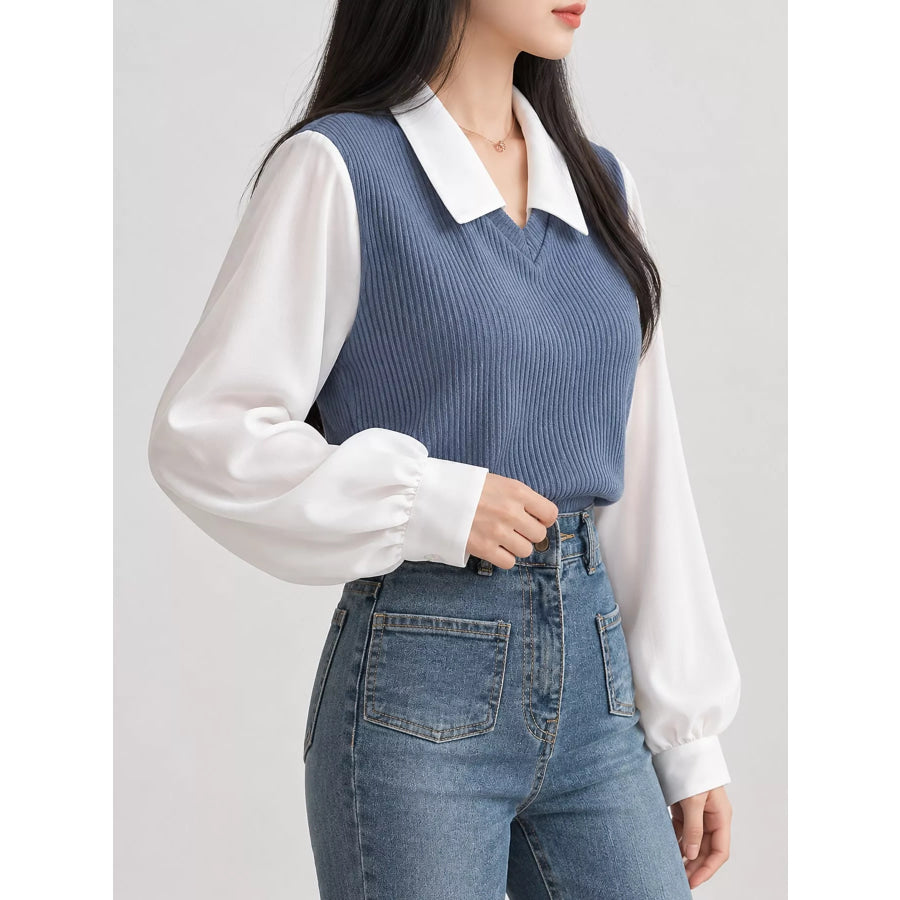 Layered Look Long Sleeve Blouse Apparel and Accessories