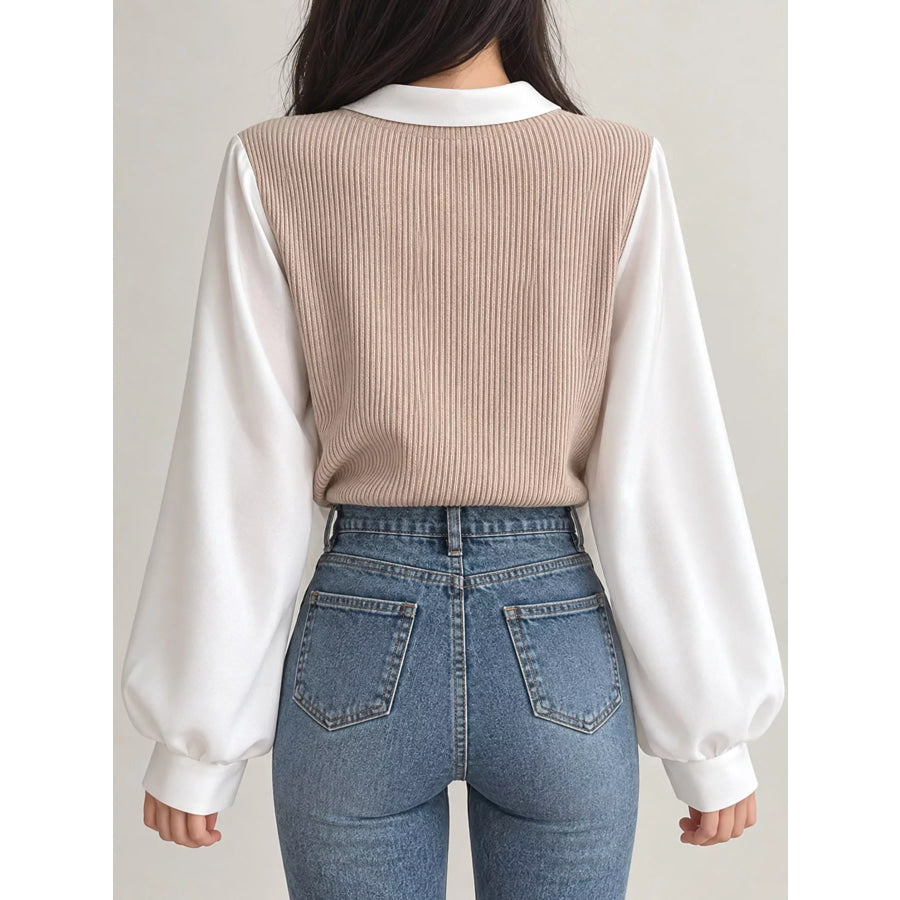 Layered Look Long Sleeve Blouse Apparel and Accessories