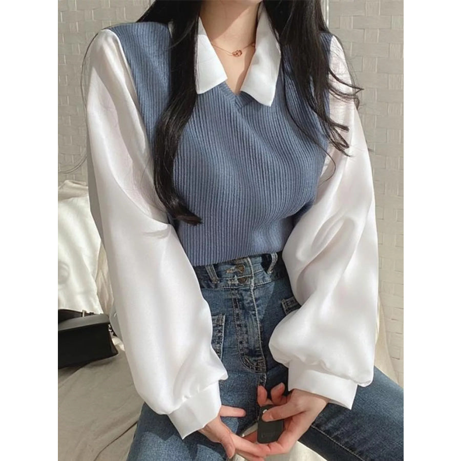 Layered Look Long Sleeve Blouse Apparel and Accessories