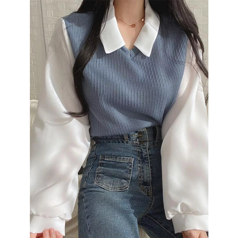 Layered Look Long Sleeve Blouse Apparel and Accessories