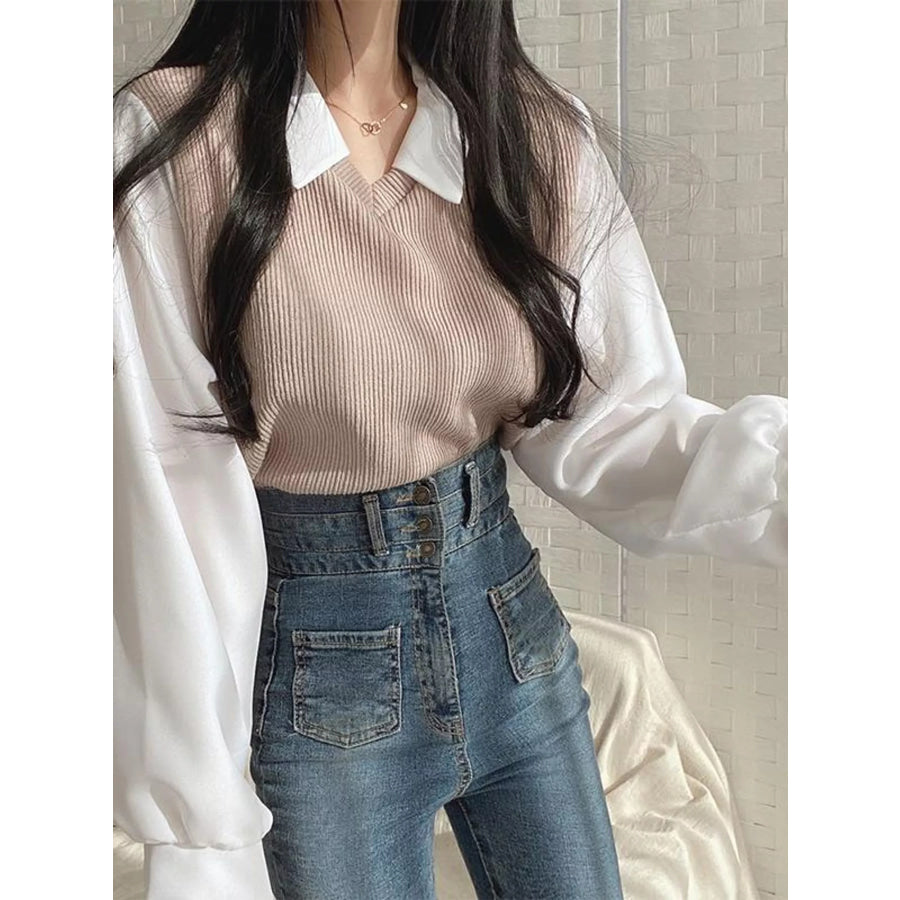 Layered Look Long Sleeve Blouse Apparel and Accessories