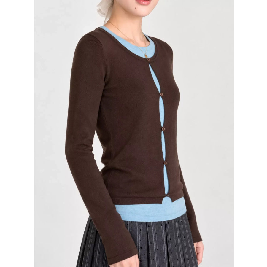 Layered Look Long Sleeve Knit Top Apparel and Accessories
