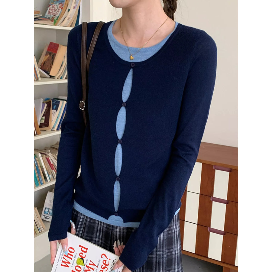 Layered Look Long Sleeve Knit Top Apparel and Accessories
