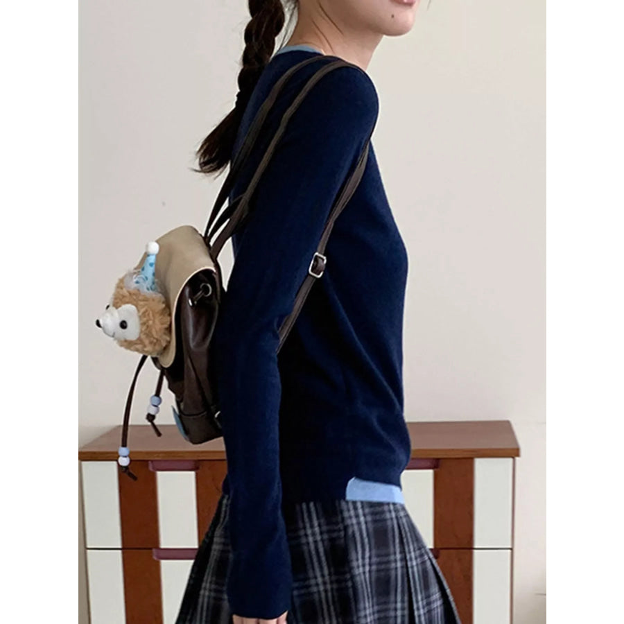 Layered Look Long Sleeve Knit Top Apparel and Accessories