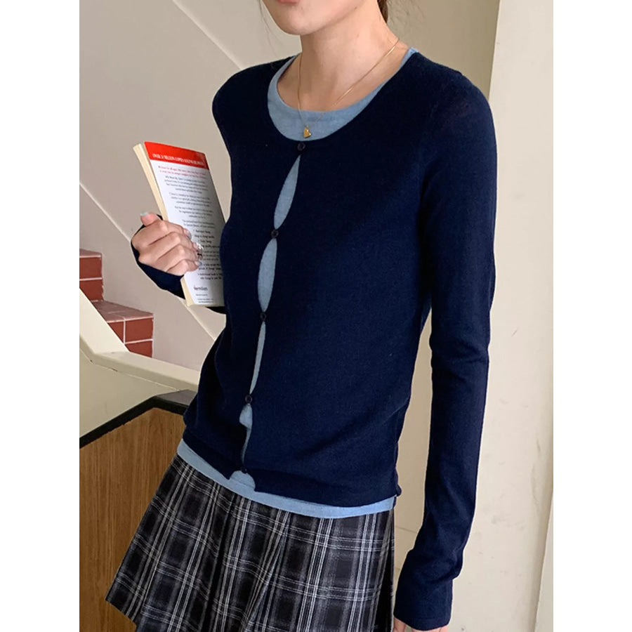 Layered Look Long Sleeve Knit Top Apparel and Accessories