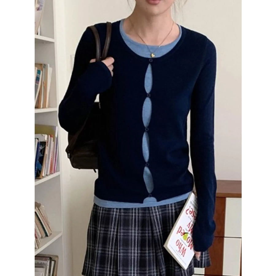 Layered Look Long Sleeve Knit Top Apparel and Accessories