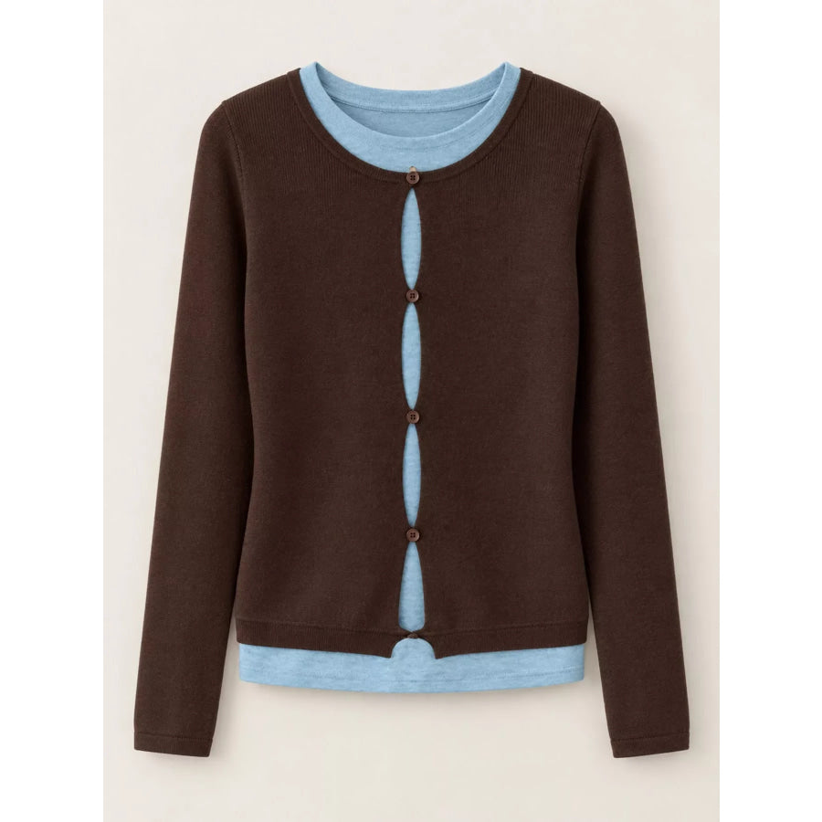 Layered Look Long Sleeve Knit Top Apparel and Accessories
