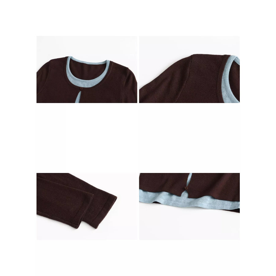 Layered Look Long Sleeve Knit Top Apparel and Accessories