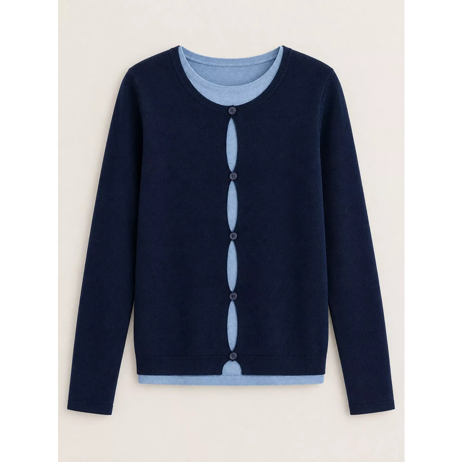 Layered Look Long Sleeve Knit Top Apparel and Accessories