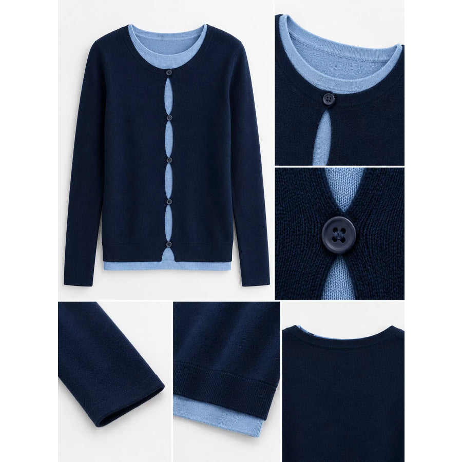 Layered Look Long Sleeve Knit Top Apparel and Accessories