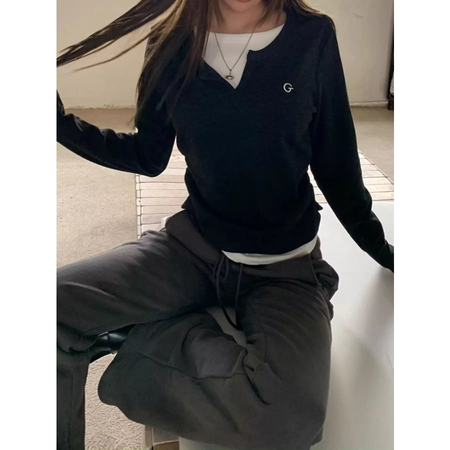 Layered Look Long Sleeve T-Shirt Black / S Apparel and Accessories