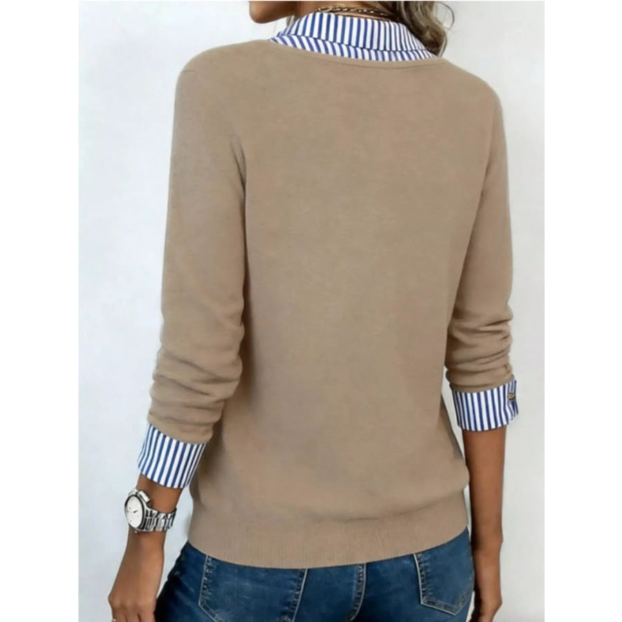 Layered Look Striped Collar Long Sleeve Top Apparel and Accessories