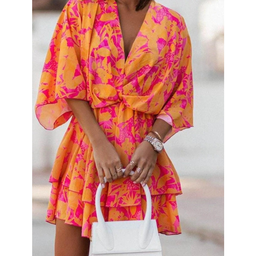 Layered Printed Surplice Mini Dress Apparel and Accessories