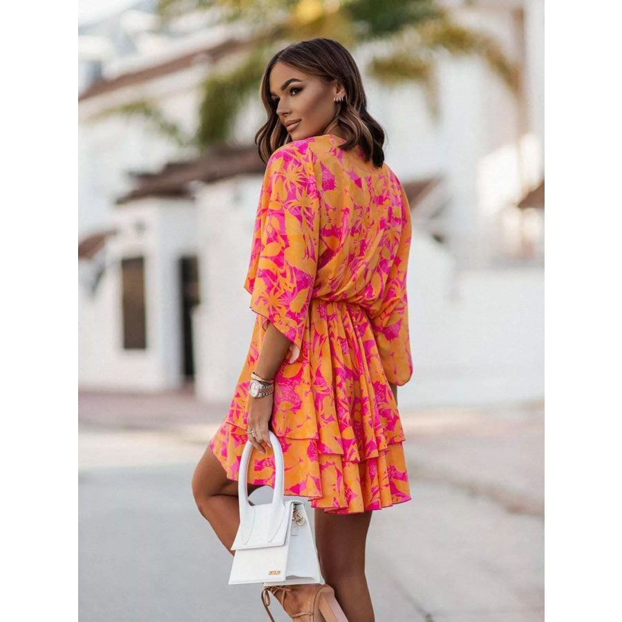 Layered Printed Surplice Mini Dress Apparel and Accessories