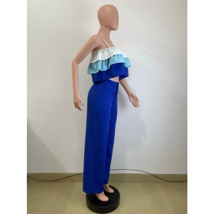 Layered Ruffle Crop Top and Pants Set Apparel and Accessories