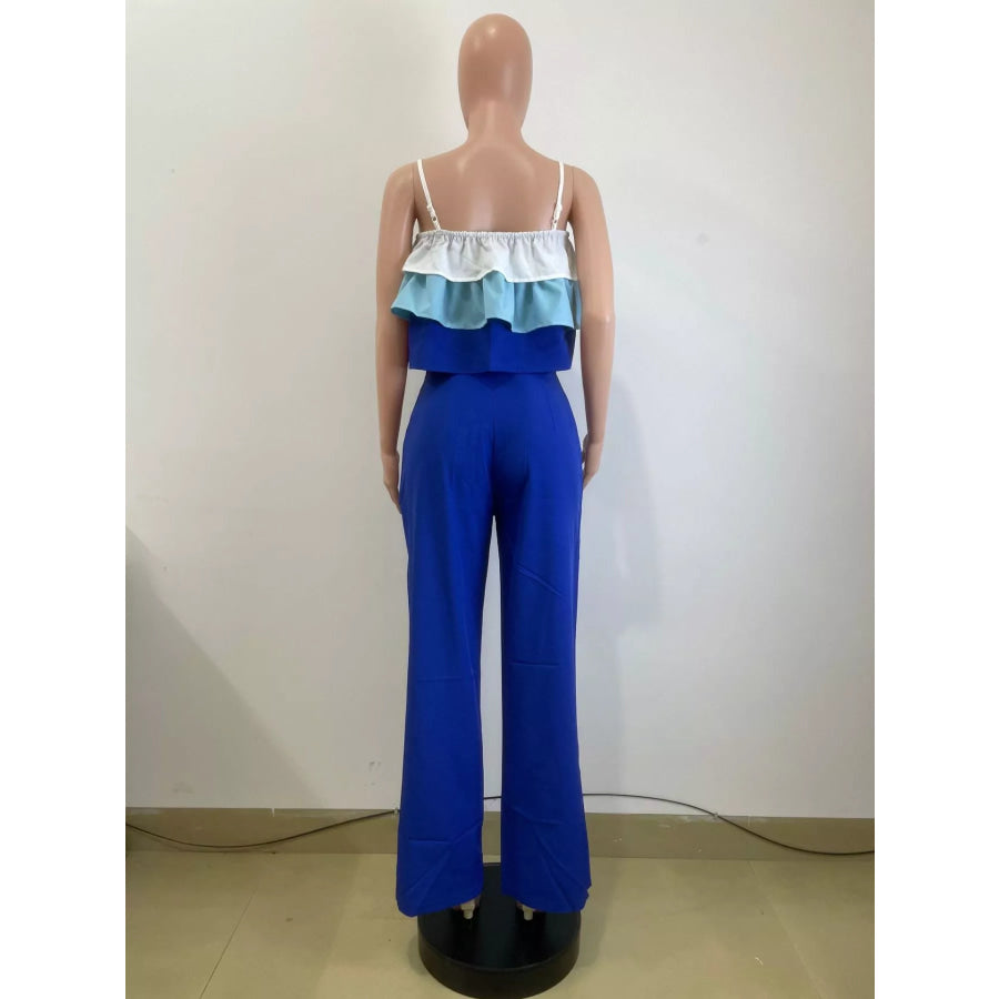 Layered Ruffle Crop Top and Pants Set Apparel and Accessories