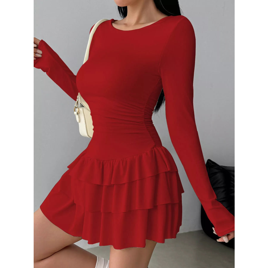 Layered Ruffle Long Sleeve Mini Dress Apparel and Accessories