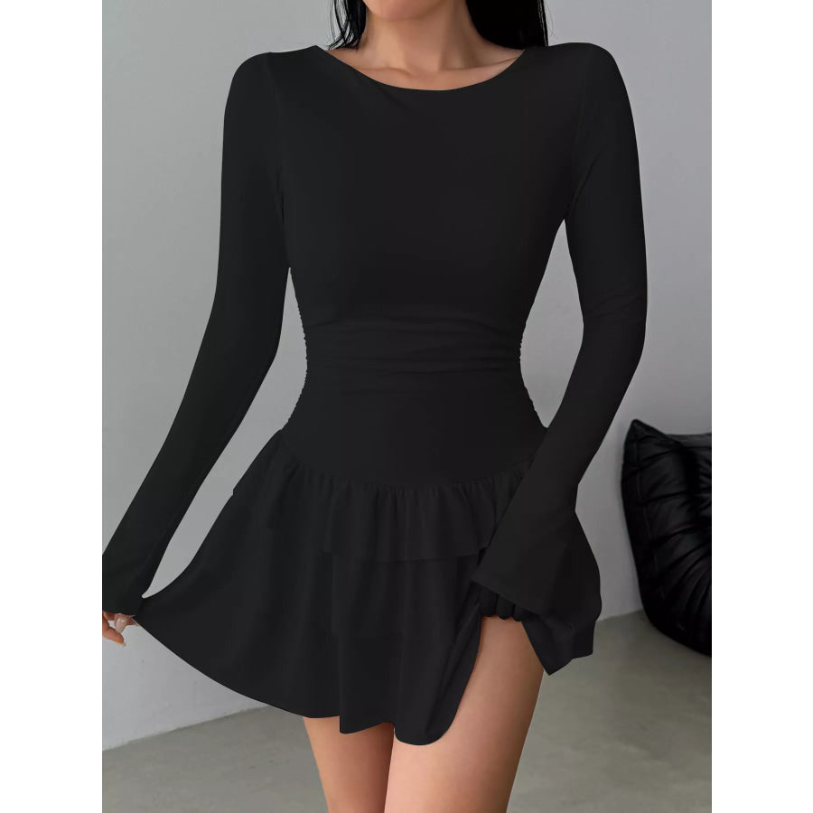 Layered Ruffle Long Sleeve Mini Dress Apparel and Accessories