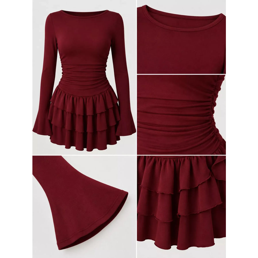 Layered Ruffle Long Sleeve Mini Dress Apparel and Accessories