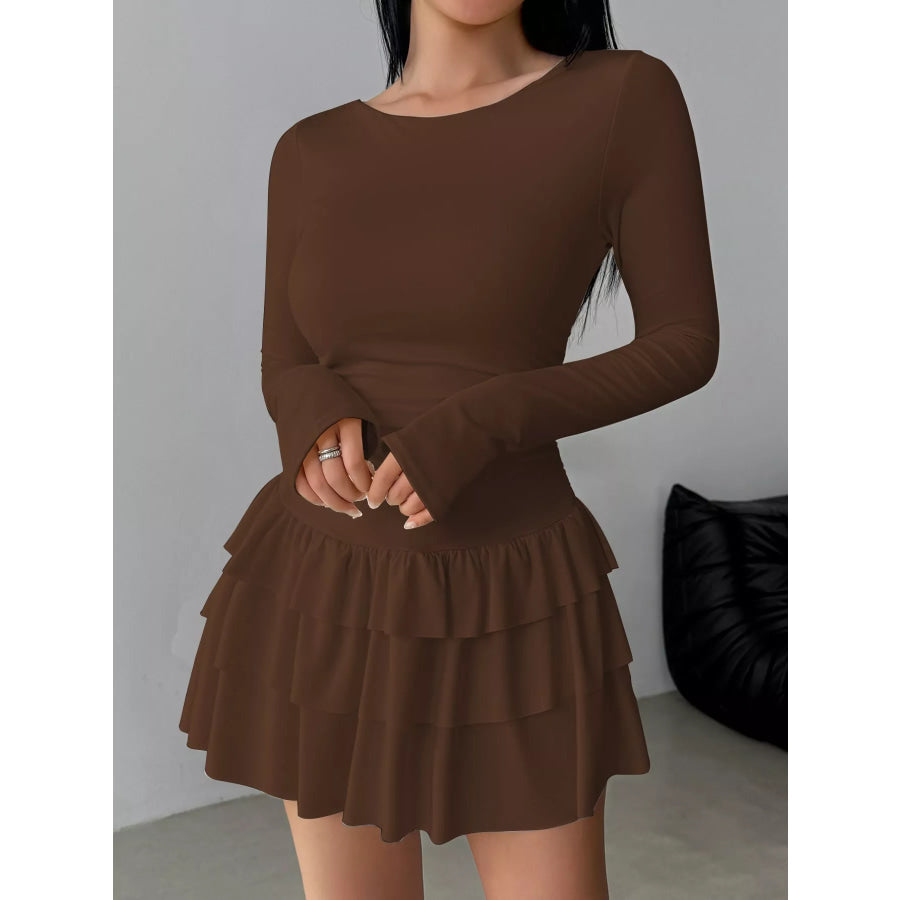 Layered Ruffle Long Sleeve Mini Dress Apparel and Accessories