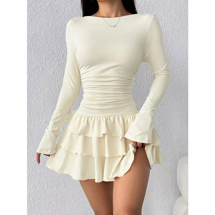 Layered Ruffle Long Sleeve Mini Dress Apparel and Accessories