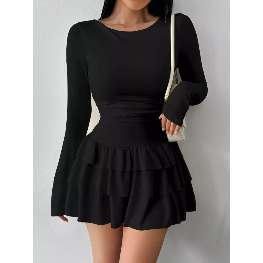 Layered Ruffle Long Sleeve Mini Dress Apparel and Accessories