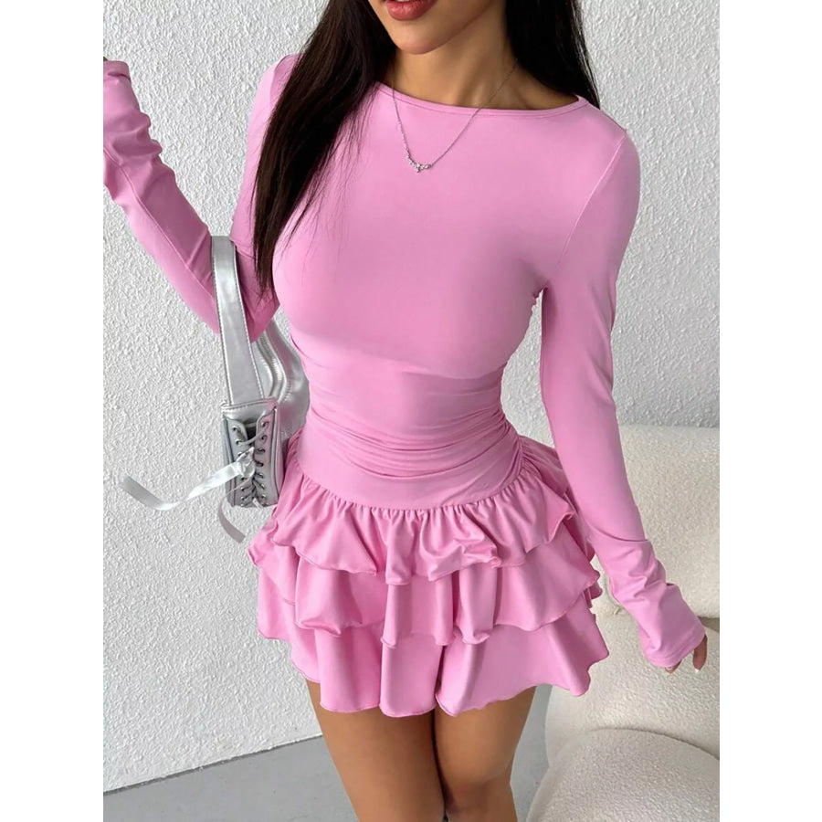 Layered Ruffle Long Sleeve Mini Dress Apparel and Accessories