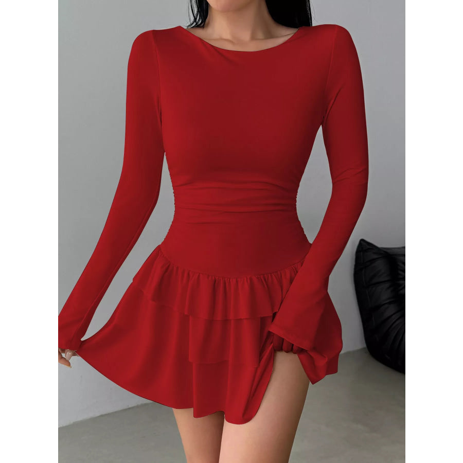 Layered Ruffle Long Sleeve Mini Dress Apparel and Accessories