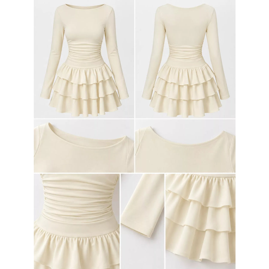 Layered Ruffle Long Sleeve Mini Dress Apparel and Accessories