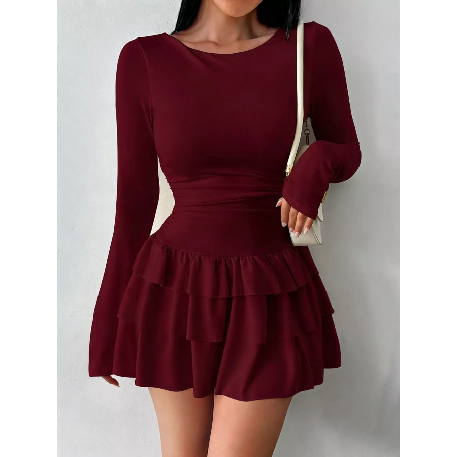 Layered Ruffle Long Sleeve Mini Dress Apparel and Accessories