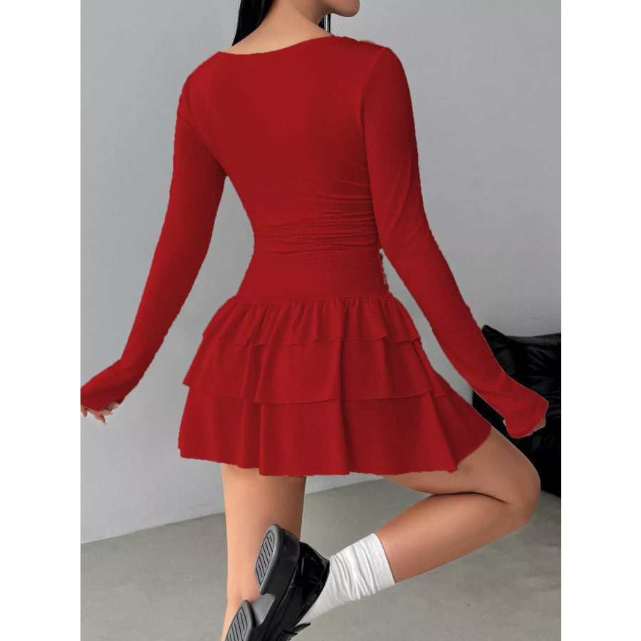 Layered Ruffle Long Sleeve Mini Dress Apparel and Accessories