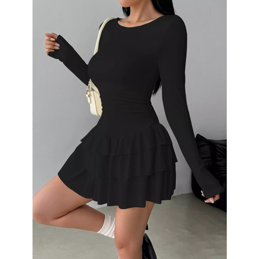 Layered Ruffle Long Sleeve Mini Dress Apparel and Accessories