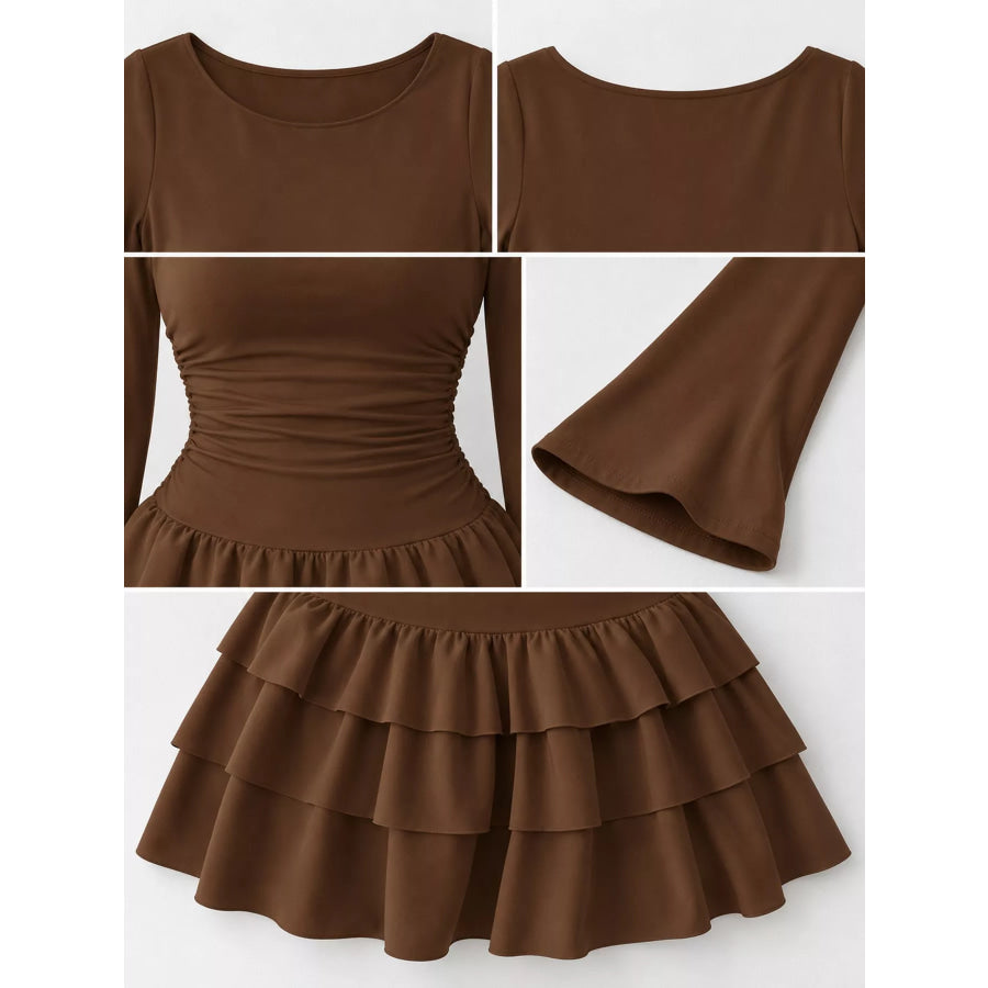 Layered Ruffle Long Sleeve Mini Dress Apparel and Accessories