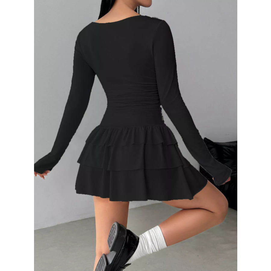 Layered Ruffle Long Sleeve Mini Dress Apparel and Accessories