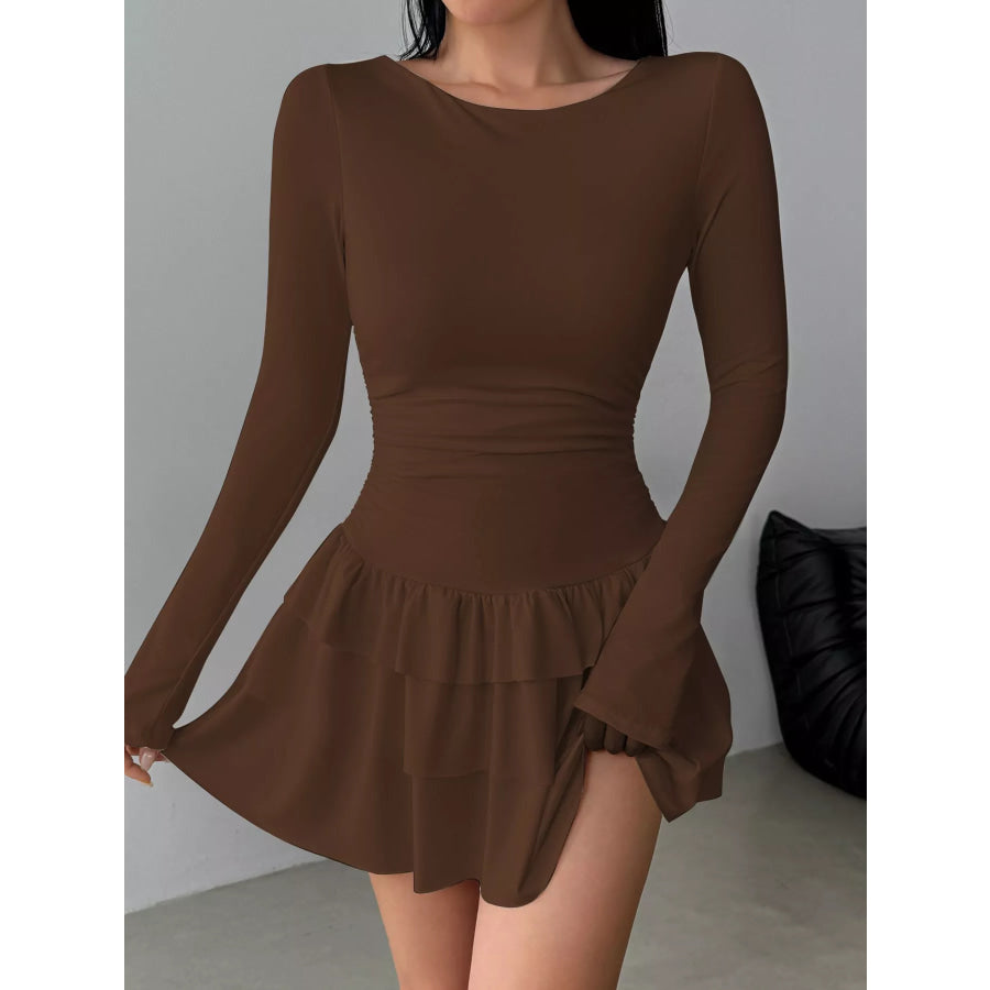 Layered Ruffle Long Sleeve Mini Dress Apparel and Accessories