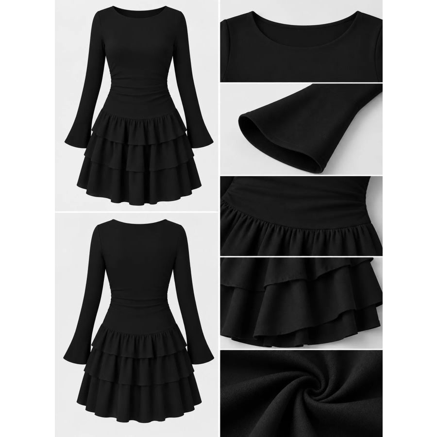 Layered Ruffle Long Sleeve Mini Dress Apparel and Accessories