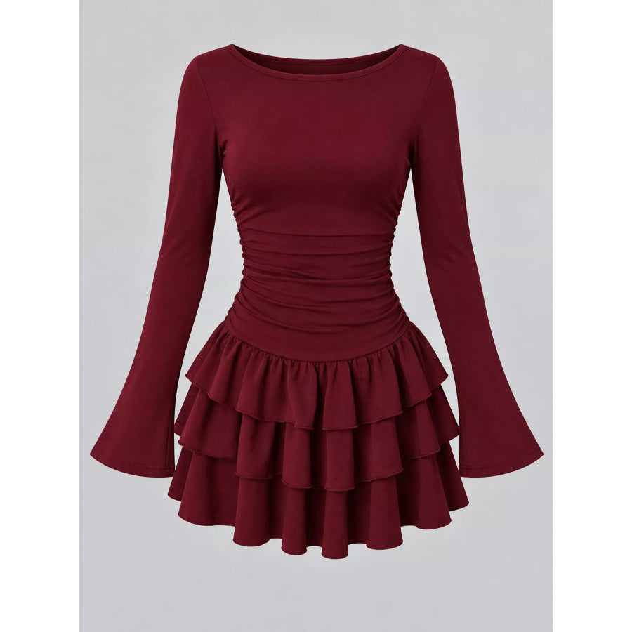 Layered Ruffle Long Sleeve Mini Dress Apparel and Accessories