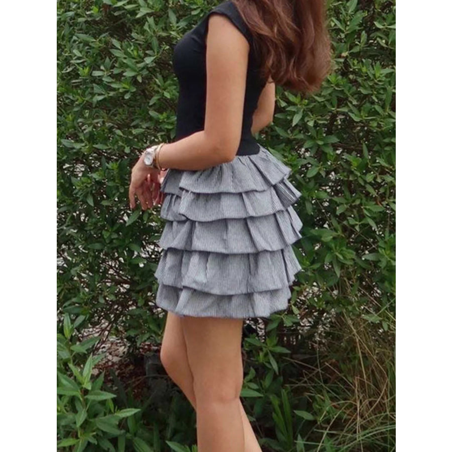 Layered Ruffle Round Neck Mini Dress Apparel and Accessories