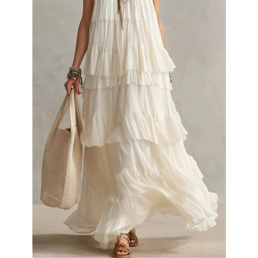 Layered Ruffle Sleeveless Maxi Dress Apparel and Accessories